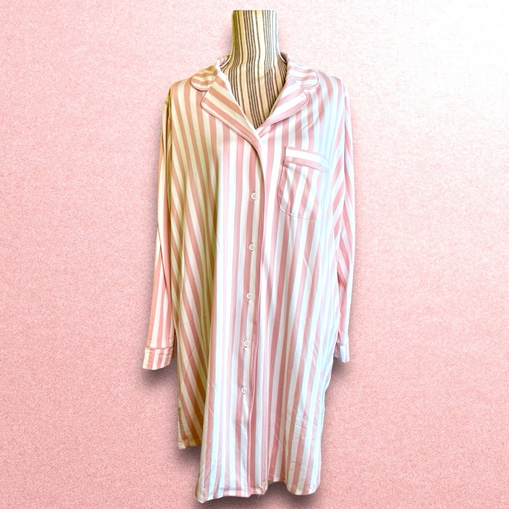 Charter Club Intimates Sleep Shirt Women’s Blush & White Striped 1X NWT!